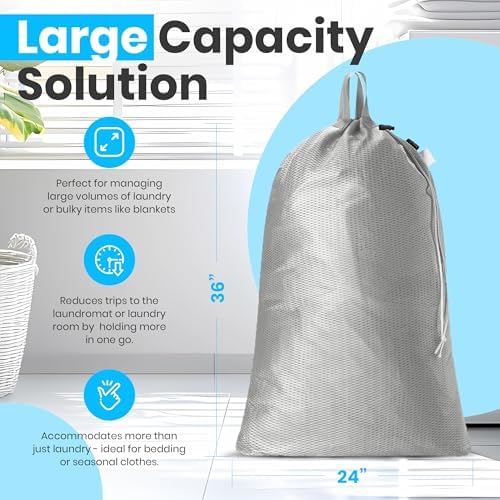 Handy Laundry Mesh XL Laundry Bag 24"x36" 2-Pack with Shoulder Strap, Grey - Image 2