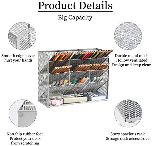 Marbrasse Mesh Desk Organizer, Multi-Functional Pen Holder, Desktop Stationary Organizer, Storage Rack for School, Home, Office, Art Supplies (Mesh Pen Holder-Silver) - Image 2
