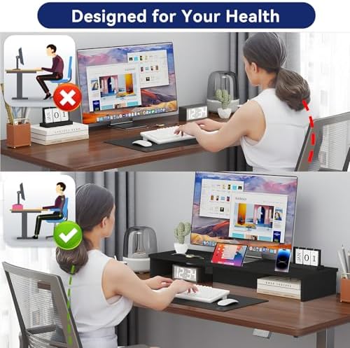 Dual Monitor Stand Riser with Phone Tablet Holder, 35.8in Large Monitor Stand for Desk, Computer Monitor Stand for 2 Monitors, Desk Shelf for Top of Desk, Desktop Organizer for Laptop, Printer, TV - Image 5