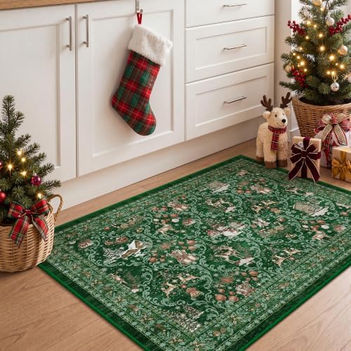 Christmas Area Rug 2x3, Washable Rugs for Entrance (2'x3', Green) - Image 5