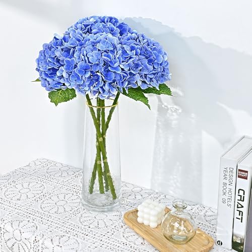 Waipfaru 21" Real Touch Dark Blue Hydrangea Artificial Flowers with Long Stem & Leaves, Full Latex Faux Hydrangea Flowers for Home Decor Party Floral Arrangements Wedding Bouquets Centerpieces, 4Pcs - Image 4