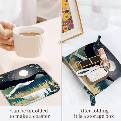 PU Leather Jewelry Valet Tray, Portable Catchall Tray for Keys, Wallet, Watch, Travel Organizer for Nightstand Desk Entryway Home Decor Gift for Women Men Moon Night - Image 3
