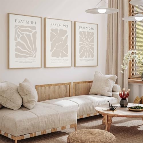 Joocrise Scripture Christian Wall Art Set of 3 Beige Bible Verses Wall Decor Neutral Psalm Canvas Wall Art Modern Pictures Flower Prints Christian Artwork for Living Room Bedroom 16x24 Inch Unframed - Image 4