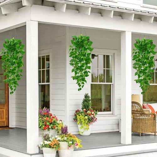 BLEUM CADE 4Pcs Fake Hanging Plants, 9 Branch Artificial Hanging Plant, Lush Faux Pothos Vines for Home Room Wall Shelf Porch Outdoor Indoor Decor (No Baskets) - Image 6