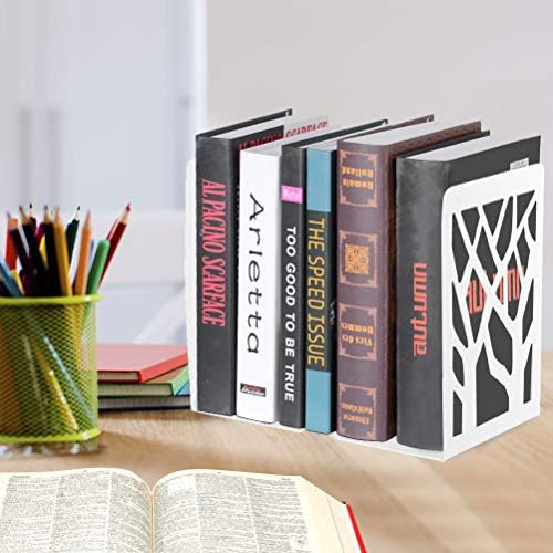 Book Ends, Bookends, Bookends for Shelves, Bookend, Book Ends for Heavy Books, White Metal Book Shelf Holder Home Decorative, Book Stoppers for Shelves, Bookend Supports 4 Pair - Image 6