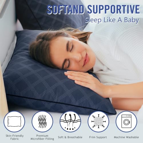 Vorouhals Hotel Collection Bed Pillows for Sleeping 2 Pack Queen Size Cooling Pillows Set of 2 for Back, Stomach or Side Sleepers, Super Soft Down Alternative Microfiber Filled Pillows (Navy) - Image 2