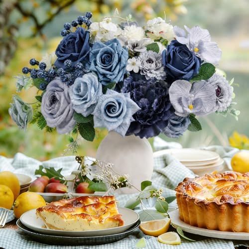 LELEE Fake Flowers Artificial Flowers Peonies Bulbous Daisy Rose Dusty Blue - Image 6