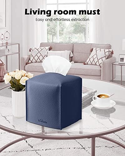 Tissue Box Cover for PU Leather, Modern Simple Solid Color Holder Square Tissue Bag, Ideal for Bathrooms,Office,Car,Outdoor Tent,Dining Table,5"X5"X5", Single Navy Blue - Image 3