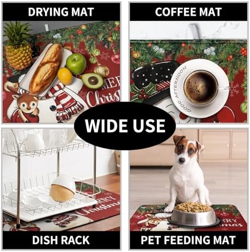 Christmas Dish Drying Mats for Kitchen Counter 16x18 Cute Snowman Red Dish Drying Pad for Dishes Winter Xmas Holiday Dish Draining Mat Absorbent Microfiber Dish Drainer Rack Mats - Image 7