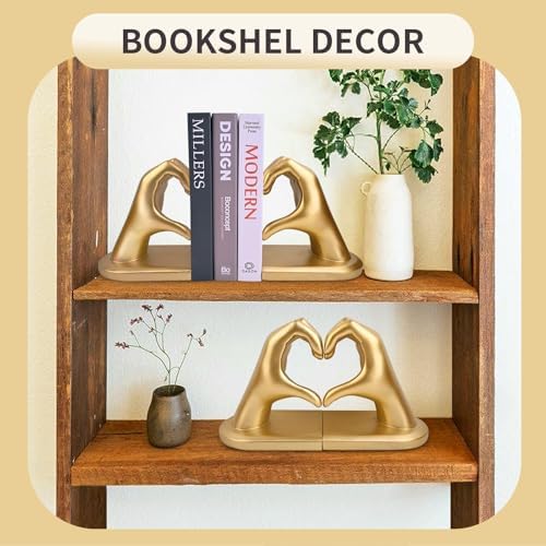 Gold Decorative Bookends for Shelves, Heart Hands Book Ends Sculpture Aesthetic Decor for Bedroom Living Room Merch Apartment Bookshelf Birthday Women Decorations Stuff Aesthetic - Image 4