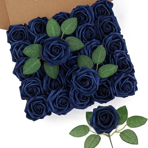 DuHouse 25Pcs Artificial Flowers Foam Roses Real Touch with Stems by DuHouse