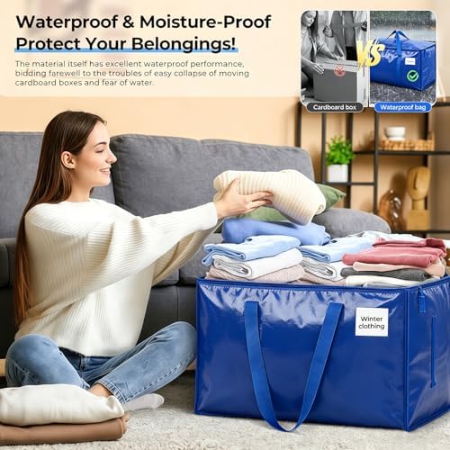 Extra Large Storage Bags, 23 Gallon Capacity, Waterproof Moving Totes with Handles and Label Pocket, Heavy Duty Zipper, Polypropylene Woven Fabric, Foldable Design (2 Pack Blue) - Image 6