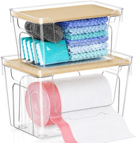 VOOWO Trash Bag Holder, 2 Pack Clear Trash Bag Dispenser with Plastic Lid by VOOWO