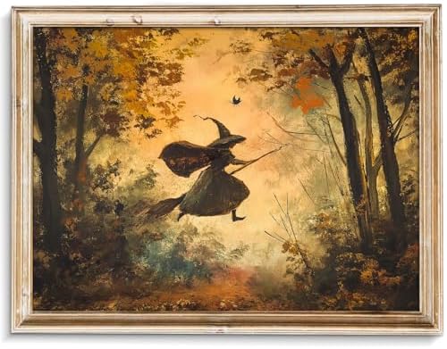 Halloween Room Decor Wall Art Prints, Vintage Witch Posters Decor, Fall Aesthetic Halloween Pictures Wall Decor for Bedroom, Horror Spooky Painting Vintage Witch Wall Art - 8"x10" Unframed by uniro