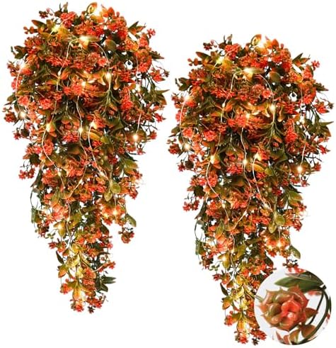 RECUTMS Artificial Fall Hanging Flowers with 30 LED Fairy String Light 2Pcs by RECUTMS