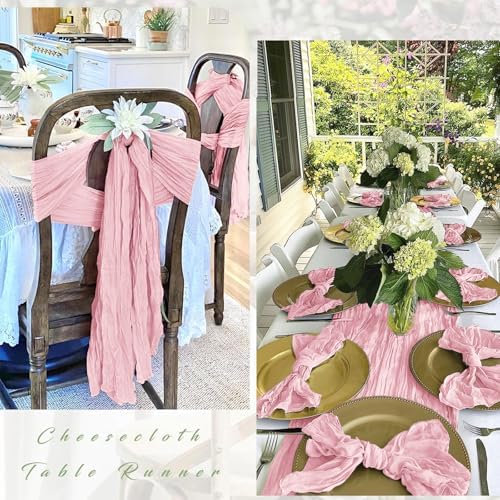 12 Pack Light Pink Cheesecloth Table Runner 17 x 108 Inch Gauze Table Runner Fabric Semi Sheer Cheese Cloth Table Decor Bulk for Rustic Romantic Wedding Baby Shower Table Decoration - Image 3