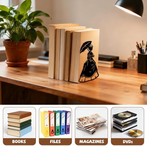 Peacoblue 5.3"x4.3"x7.9" Metal Bookends, Heavy Duty Book Ends for Shelves - Image 5