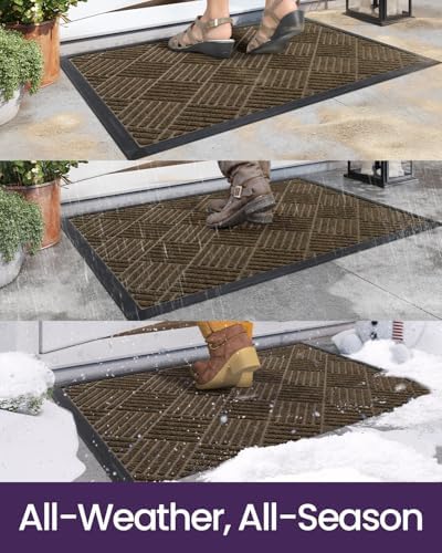 DEXI Front Door Mat Outside Entrance 24x36 Rubber Entry Doormat Brown - Image 4
