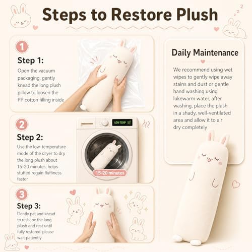 Long Plush Pillow, Bunny 39 Inch, Cute Body Stuffed Animal Pillows - Image 3
