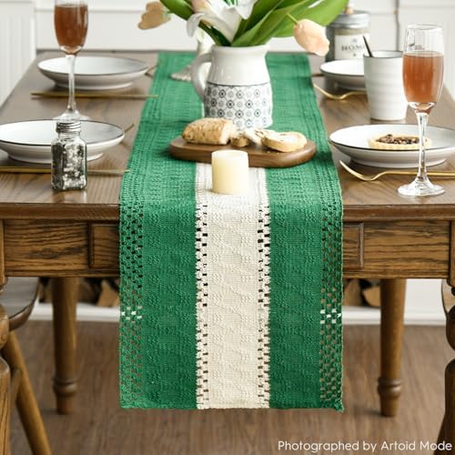 Artoid Mode Emerald Green Farmhouse Woven Table Runner 12x90 Inch - Image 2