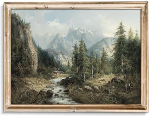 uniro Mountain Landscape Painting Vintage Spring Forest Wall Art Print Rustic Cabin Scenery Wall Decor Canvas Prints Farmhouse Spring Wall Art - 8x10 Unframed by uniro