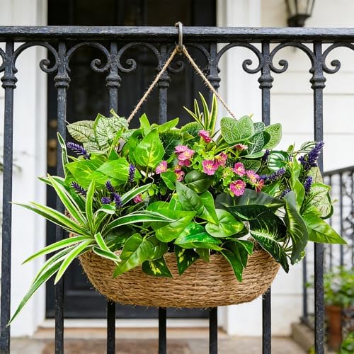 24 Pcs Artificial Plants for Outdoors Faux Greenery Leaves UV Resistant Realistic Plastic Large Bunches Shrubs Bushes with Flowers, Fake Plants Decor Outdoor for Front Porch Door Patio Garden Yard - Image 5