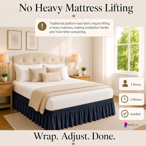 Navy Blue Bed Skirt Queen Size 15" Drop, Elastic Wrap Around Bedskirt - Image 2