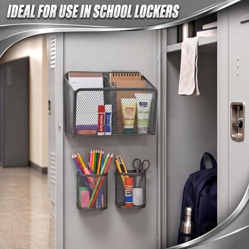 Marspark 3 Pcs Magnetic Locker Accessories Mesh Metal Pen Holder,Grey - Image 6