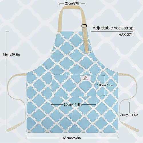 2 Pieces Aprons for Women with Pockets, Cotton Linen Waterproof Kitchen Cooking Aprons, Chef Apronfor Men Women with Adjustable Neck Strap and Long Ties(Blue/Yellow) - Image 2