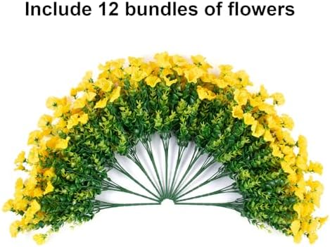 Artificial Flowers for Outdoors Fake Flowers Plants for Spring Summer Decor, 12 Bundles Silk Morning Glory with Eucalyptus Look Real UV Resistant Yellow Faux Flowers for Outside Planters Yard Patio - Image 5