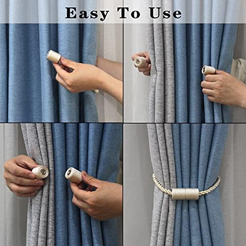 6 Pack Beige Strong Magnetic Curtain Tiebacks Outdoor Elegant Decorative Tie Backs Modern Rope Tiebacks for Drapes Window Curtain Holdbacks for Draperies - Image 4