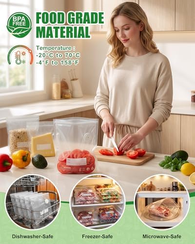 RIWUSI 30PCS Reusable Vacuum Sealer Bags for Food with Air Valve & 10 Seal Clips – Medium (10.2 x 11 in), BPA Free Food Storage Bags, Lock in Food Freshness for Freezer, Microwave, Sous Vide Cooking - Image 4