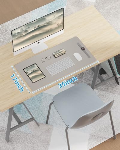 Leather Desk Pad Blotter,Mouse Pad,Office Desk Mat, Non-Slip PU Leather Desk mat,Large Desk mat,Waterproof Keyboard mat for Office/Home/Decor (Light Grye,35" x 17") - Image 7