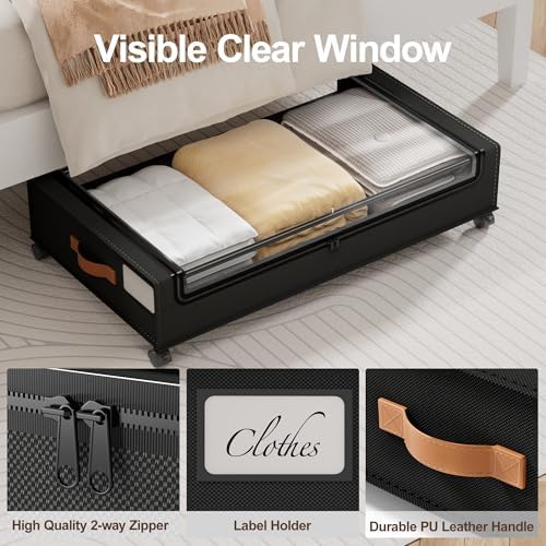 LAMU Under Bed Storage with Wheels, 2Pack Underbed Storage Containers,Black - Image 5