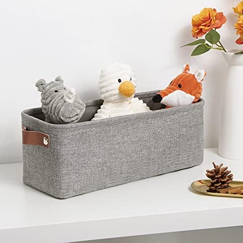 DULLEMELO Fabric Bathroom Storage Bin with Leather Handles, Narrow Organizer for Towels, Toilet Paper Rolls, Storage Basket for Back of Toilet, Vanities, Shelves & Cabinets (Gray) - Image 4