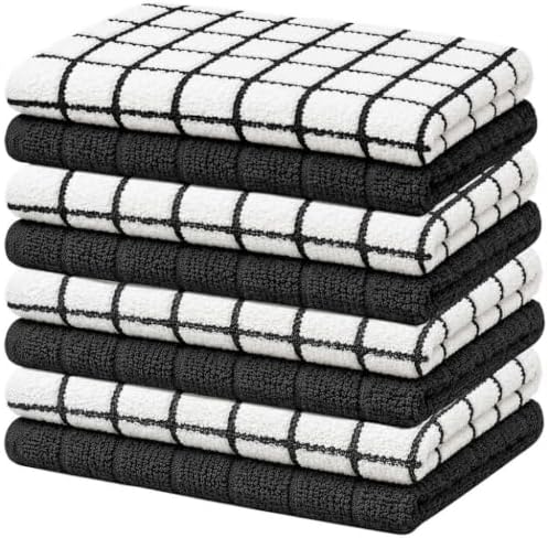 Bumble Dish Cloths (8-Pack), 100% Cotton Kitchen Towels, 12"x12" - Black by BumbleTowels