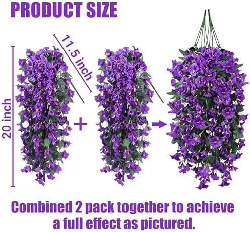 Sggvecsy Artificial Fake Hanging Flowers Plants for Outdoor Outside Spring Summer Decoration 4PCS Faux Silk UV Resistant Realistic Morning Glory Trailing Vines for Home Porch Patio Balcony(Purple) - Image 2
