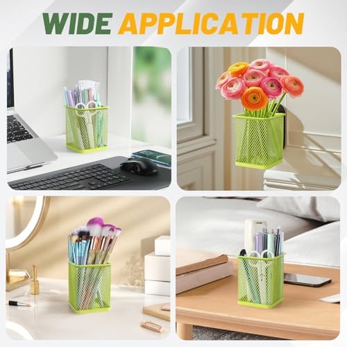 Segarty Pen Cup Holder, 3 Pack Square Light Green Pen Holder for Desk, Cute Mesh Pencil Cups Container Set Desktop Organizer for Office Supplies, School Classroom, Home Storgae and Organization - Image 6