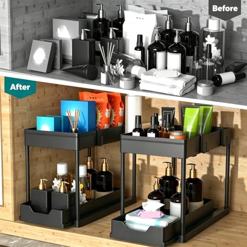 DEKAVA Under Sink Organizer 2 Pack, Bathroom Cabinet Organizer, 2 Tier Sliding Cabinet Basket Organizer Drawer, Multi-Purpose Bath Collection Baskets for Bathroom (Black) - Image 4
