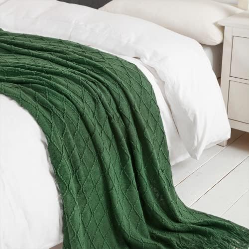 BOURINA Green Throw Blanket 50x60 Inch Boho Knitted Soft Throw Sofa Blanket - Image 3