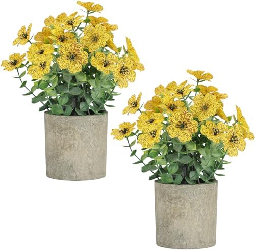 2 Pack Small Fake Plants Potted Artificial Plants Artificial Flowers Potted by FAVOWREATH