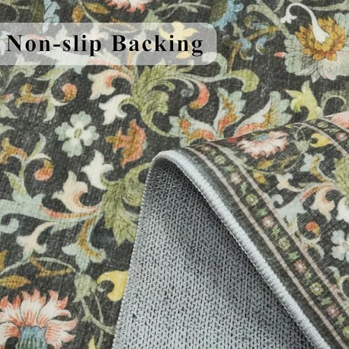 Washable 2x8 Hallway Runner Rug: Vintage Water-Resistant Kitchen Entryway Rug Ultra Soft Living Room Bedroom Carpet with Non Slip Backing Indoor Low Pile Floor Mat for Bathroom Dining Room(2x8,Green) - Image 3