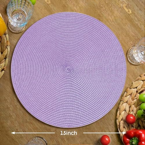 FunWheat Round Braided Placemats Set of 6 Table Mats for Dining Tables Woven Washable Non-Slip Place mats 15 inch(Lilac Purple, 6pcs) - Image 2