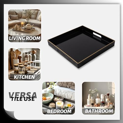 MAONAME Black Decorative Tray, Square Plastic Serving Tray with Handles - Image 7