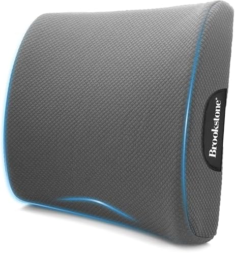 Brookstone - Luxurious Lumbar Support Pillow for Car or Office Chair, Back Cushion with Premium Grade Memory Foam, Breathable and Washable Cover, Adjustable Strap by Unknown