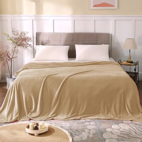 BEDELITE Fleece Blanket Soft Plush Queen Bed Blanket Light Camel 90"x90" - Image 3