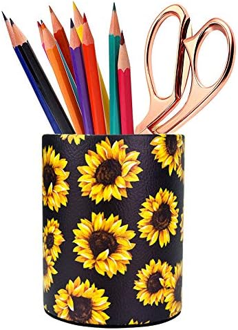 Sunflower Pen Holder, Pencil Holder Desk Organizer for Women Girls, Floral Makeup Brush Holder, Ideal Gift for Office, Classroom, Home(blackSunflower) by HEYGOO