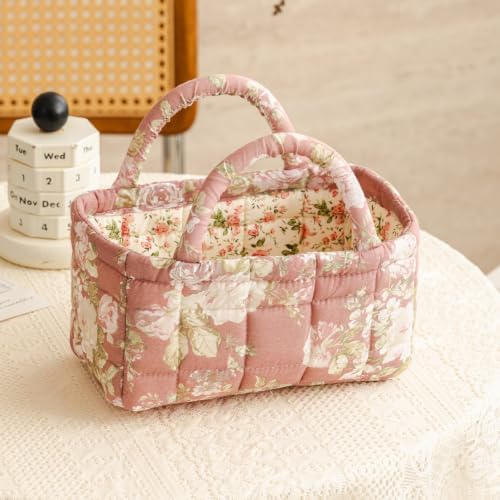 vctops 2 Pack Boho Fabric Quilted Storage Baskets for Organizing (Floral J) - Image 3