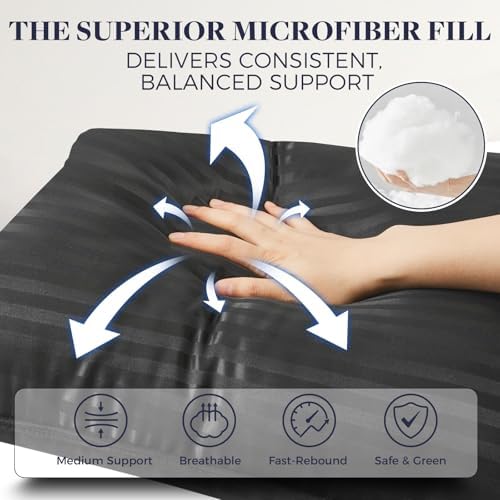 Basic Beyond Bed Pillows Queen Size Set of 4 - Down Alternative Pillows for Sleeping, Soft 20 x 28 Inches 4 Pack Queen Pillows for Back, Stomach or Side Sleepers, Black - Image 5