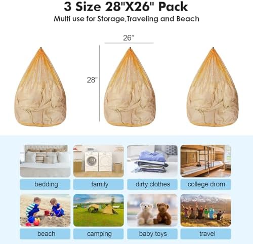 3Pcs Mesh Laundry Bags Washing Machine Mesh Wash Bags Jumbo for Delicates Clothes,Bed Linen,Toys with Drawstring Closure Sturdy(3 XXLarge 28 x 26 Inches, Yellow) - Image 5